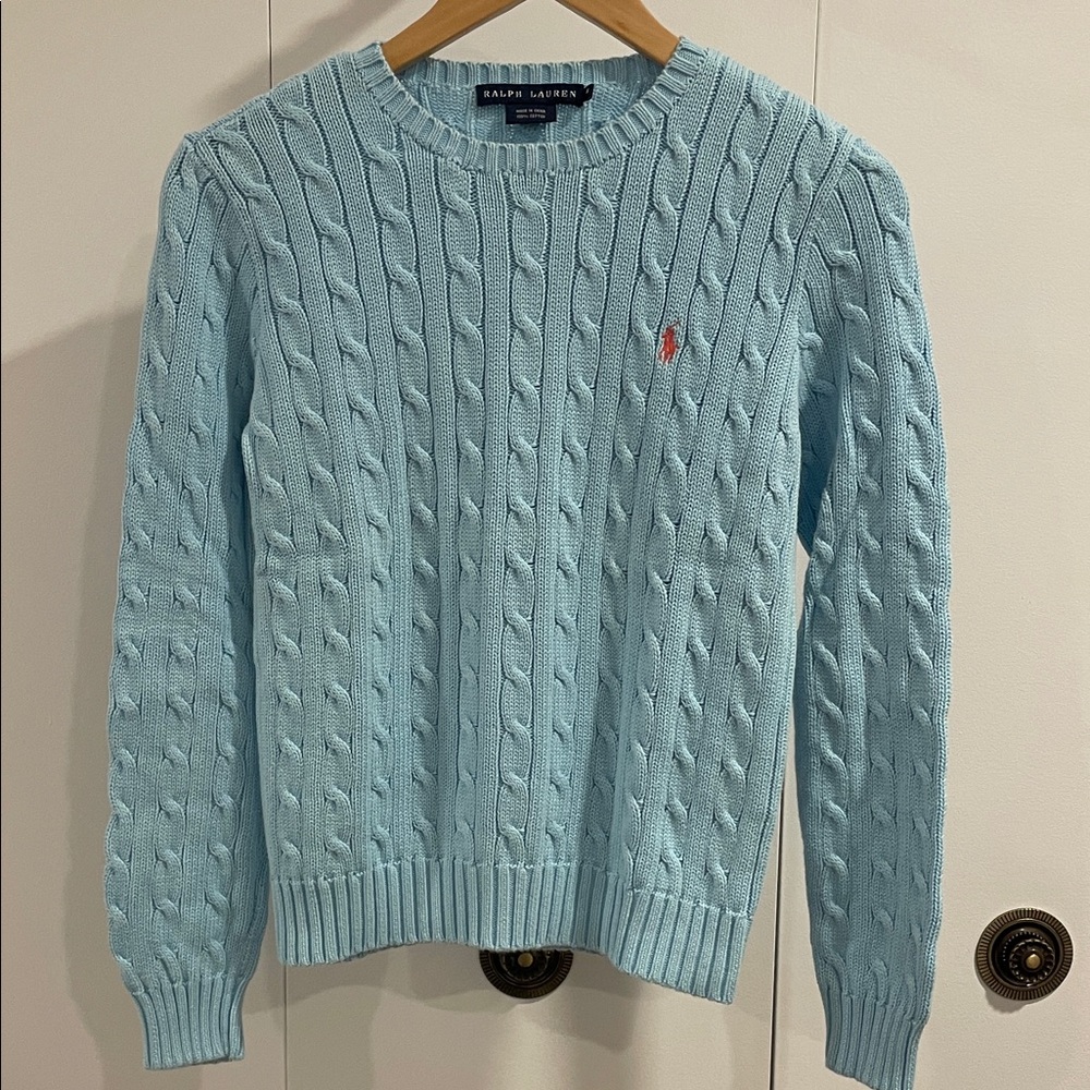 Ralph Lauren Sky Blue Cable Knit Crewneck Sweater